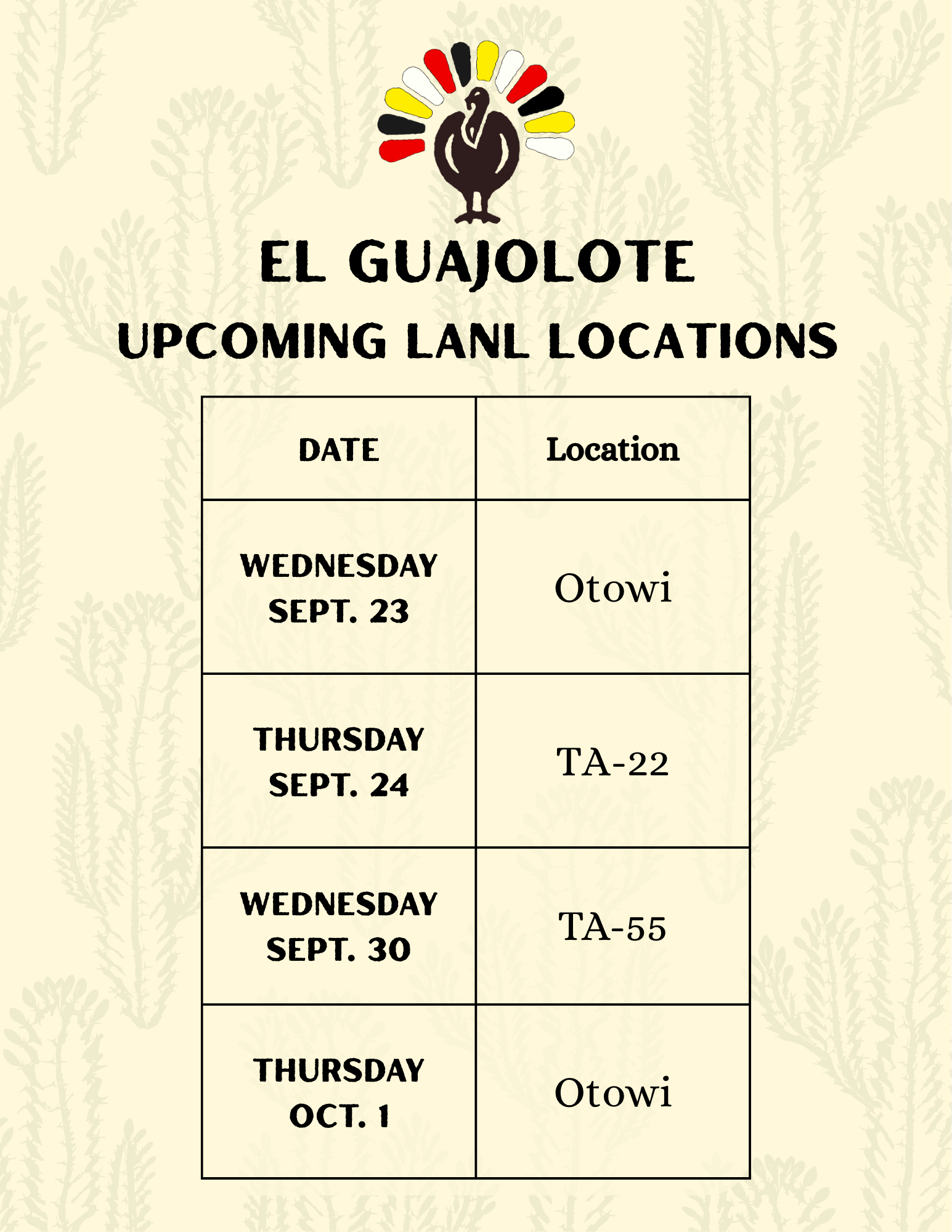 El Guajolote schedule